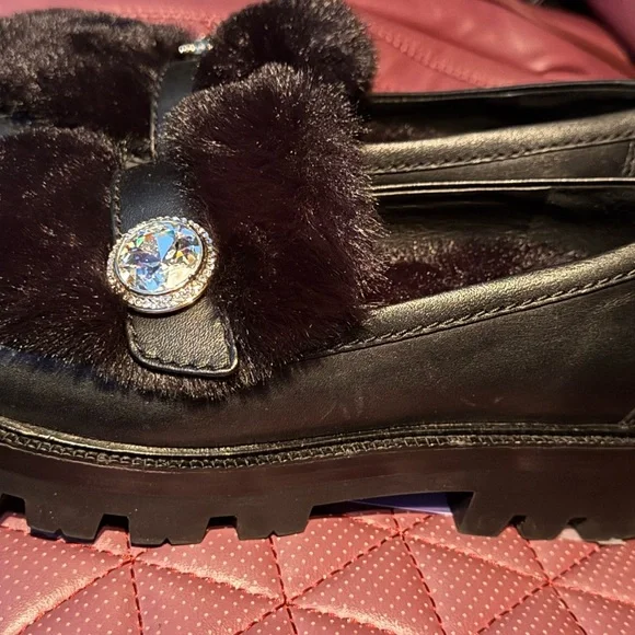 Kate Spade Posh Black Fur Loafers - Picture 3 of 7
